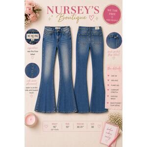 We The Free Flare Jeans Size 30 Blue Denim Mid Rise Button Fly Boho Stretch